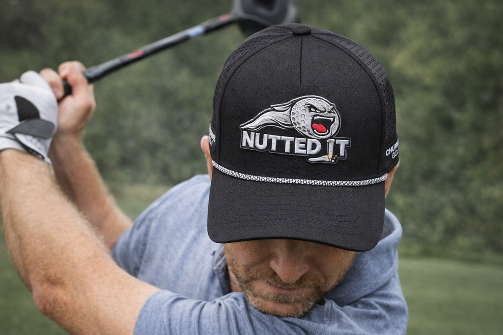 Chummies Golf “Nutted It” Performance Rope Hat – Black Snapback