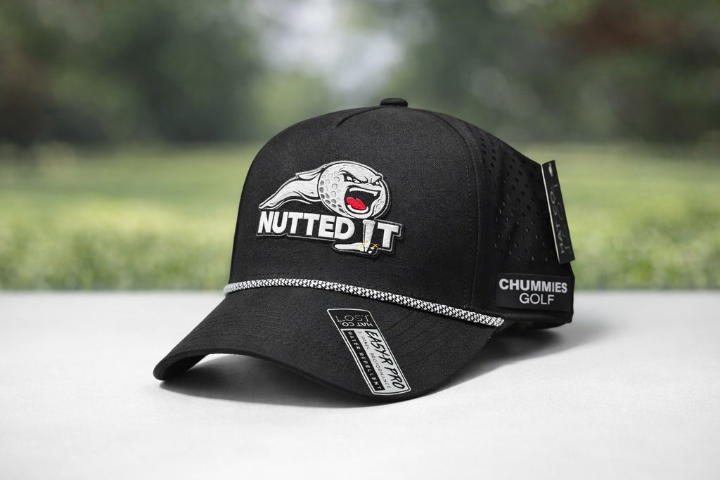 Chummies Golf “Nutted It” Performance Rope Hat – Black Snapback
